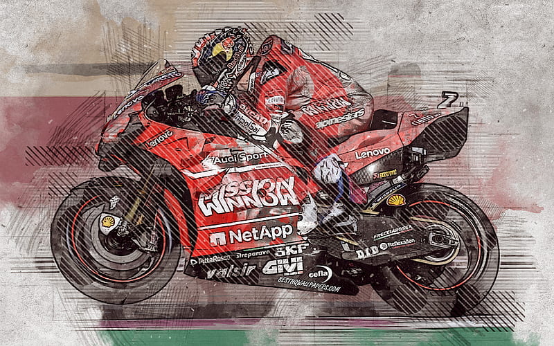 Andrea Dovizioso, 2019, Italian motorcycle racer, MotoGP, Ducati MotoGP Team, Ducati Desmosedici GP19, grunge art, creative art, Mission Winnow Ducati, racing, HD wallpaper
