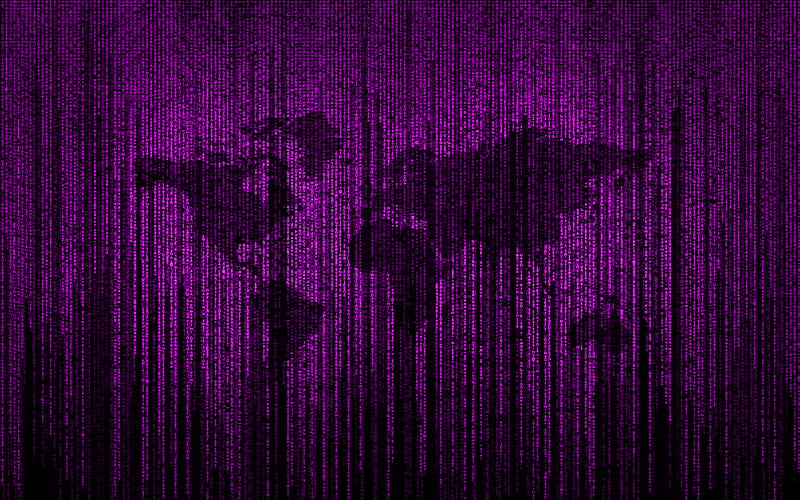 purple world map, purple digital background, world map concepts, digital world map, matrix concepts, digital art, HD wallpaper