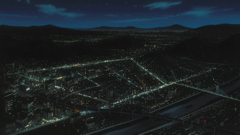 Town, Karakura Town, Crescent Moon, Anime, Bleach, Manga, Home Town, Jureichi, Fullbring Arc, Clouds, Important Spirit Ground, River, Lights, Night, HD wallpaper