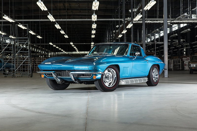 1967-Chevrolet-Corvette-Sting-Ray, Classic, Side Pipes, GM, Blue, HD wallpaper