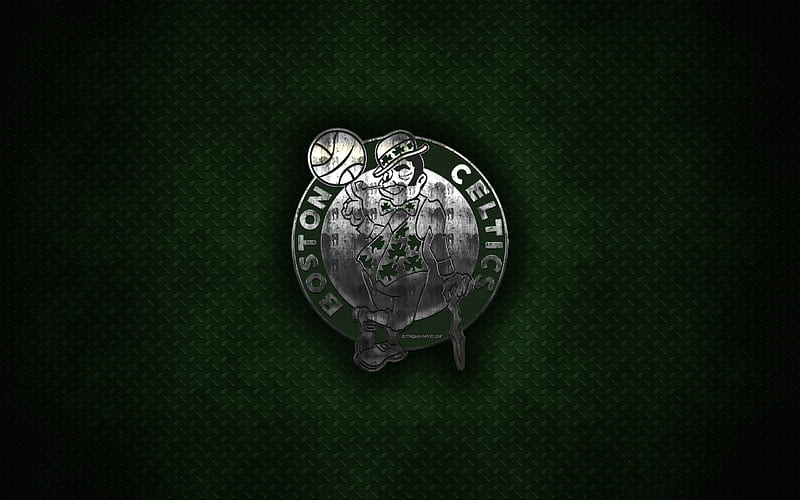 Boston Celtics American Basketball Club, metal logo, creative art, NBA, emblem, green metal background, Boston, Massachusetts, USA, basketball, National Basketball Association, Eastern Conference, HD wallpaper