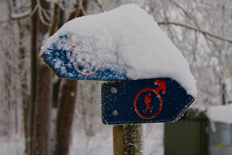 Hiker, White, Snow, Sign, Blue, HD wallpaper