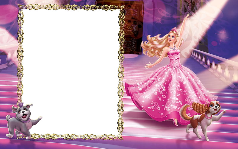 Barbie, dress, frame, caine, animal, pet, fantasy, white, princess, pink,  dog, HD wallpaper | Peakpx