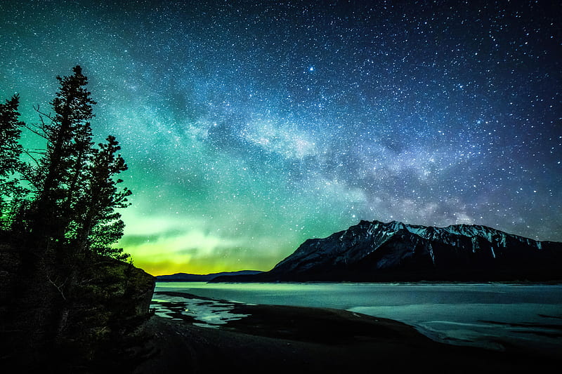 Aurora And The Milky Way Abraham Lake , aurora, northern-lights, milky-way, lake, nature, HD wallpaper