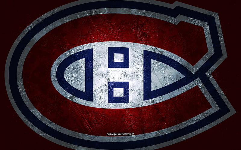 Montreal Canadiens, Canadian hockey team, red stone background, Montreal Canadiens logo, grunge art, NHL, hockey, Canada, USA, Montreal Canadiens emblem, HD wallpaper