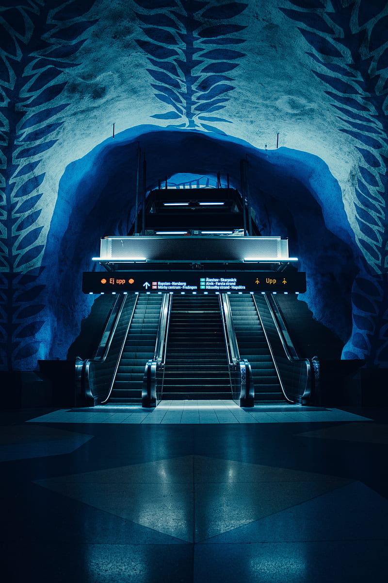 escalator, tunnel, subway, station, dark, HD phone wallpaper