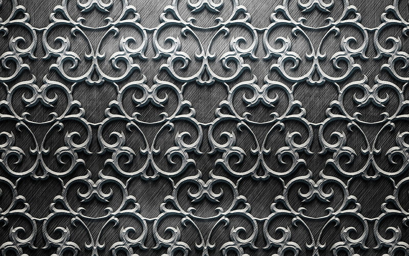 floral metal patterns silver metal pattern, metal background, metallic floral pattern, metal patterns, metal backgrounds, HD wallpaper