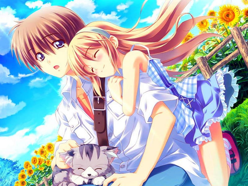 I Love you!!!! :D, sky, happy, sweet, cute, boy, girl, anime, moshimo  ashita ga hare naraba, HD wallpaper | Peakpx