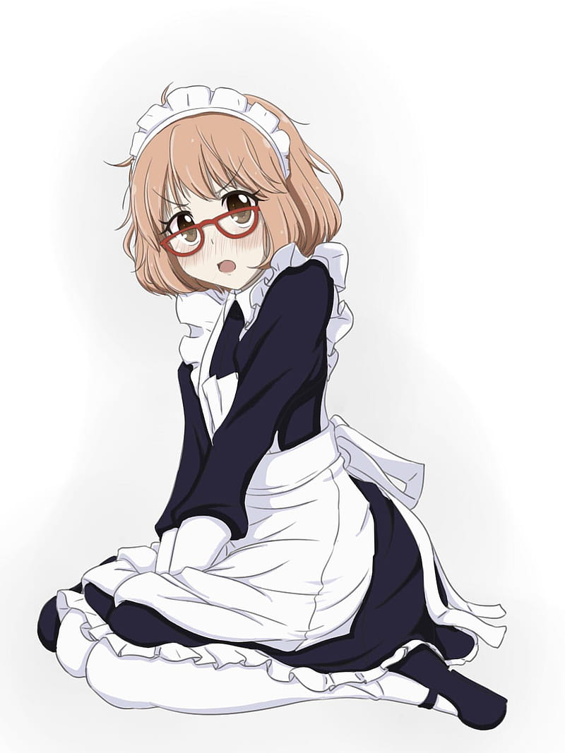 Kyoukai no Kanata, anime girls, Kuriyama Mirai, kneeling, simple background, glasses, anime, HD phone wallpaper