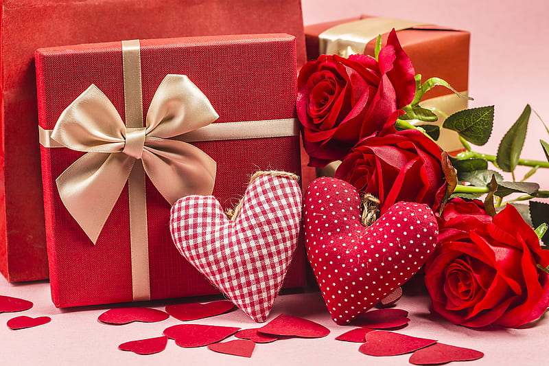 ❤️, Roses, Love, Valentine day, corazones, Gifts, HD wallpaper