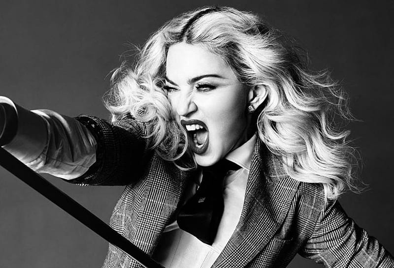 Madonna, girl, bw, actress, black, white, woman, singer, HD wallpaper