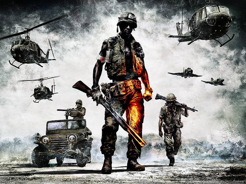 BATTLEFIELD: BAD COMPANY 2 - VIETNAM, soldier, action, helicopter, video game, army, vietnam, battlefield, adventure, weapon, bad company, HD wallpaper