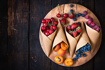 Fruit Cones, ice-cream, fruits, HD wallpaper