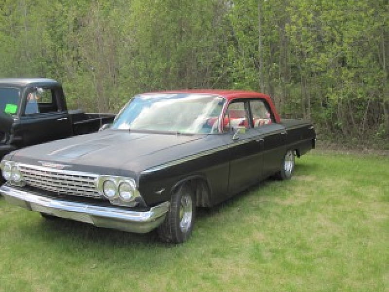 1962 Chevrolet Impala, red, graphy, headlights, Chevrolet, black, HD wallpaper