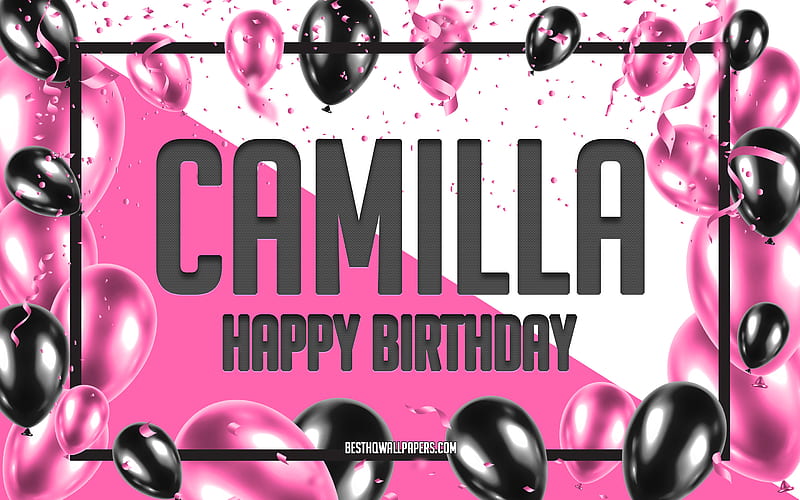 Happy Birtay Camilla, Birtay Balloons Background, Camilla, with names, Camilla Happy Birtay, Pink Balloons Birtay Background, greeting card, Camilla Birtay, HD wallpaper