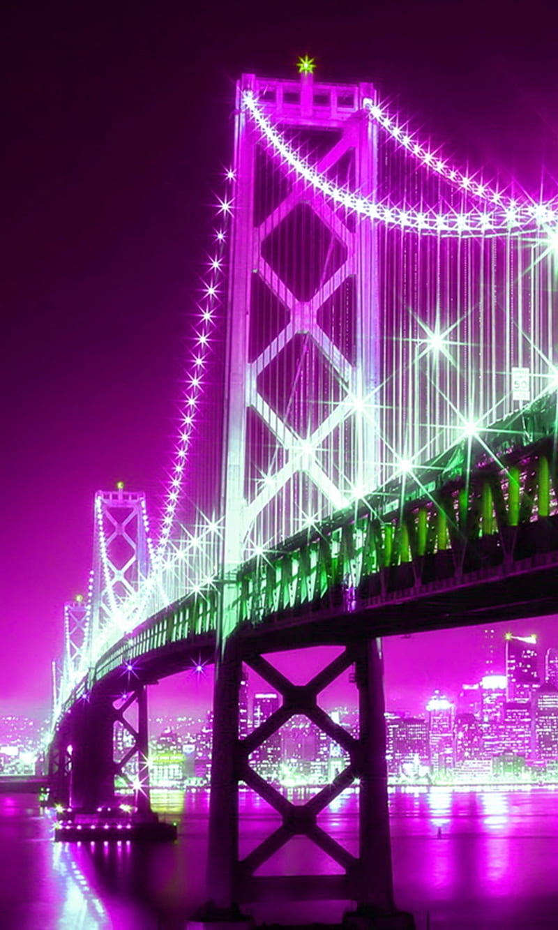 san fransisco bridge, america, bridge, color, cool lights, new, night, san fransisco, HD phone wallpaper