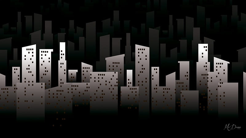 City at Night, city, buildings, black and white, sky scrapers, night, HD wallpaper