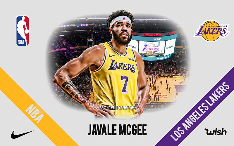 JaVale McGee, Los Angeles Lakers, American Basketball Player, NBA, portrait, USA, basketball, Staples Center, Los Angeles Lakers logo, HD wallpaper