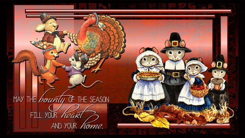 Critter Thanksgiving, Pilgrim, Mice, Celebrate, Happy Thanksgiving, Turkey, Thanksgiving, Chipmunk, Pie, Pumpkin Pie, HD wallpaper