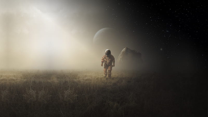Astronaut Walking, lonely, planet, space, stars, universe, HD wallpaper