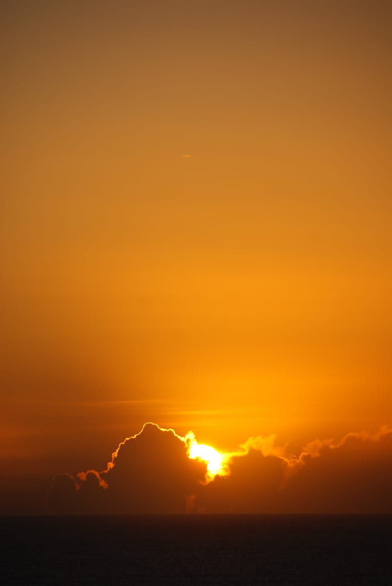 sunset, sun, clouds, horizon, glow, HD phone wallpaper