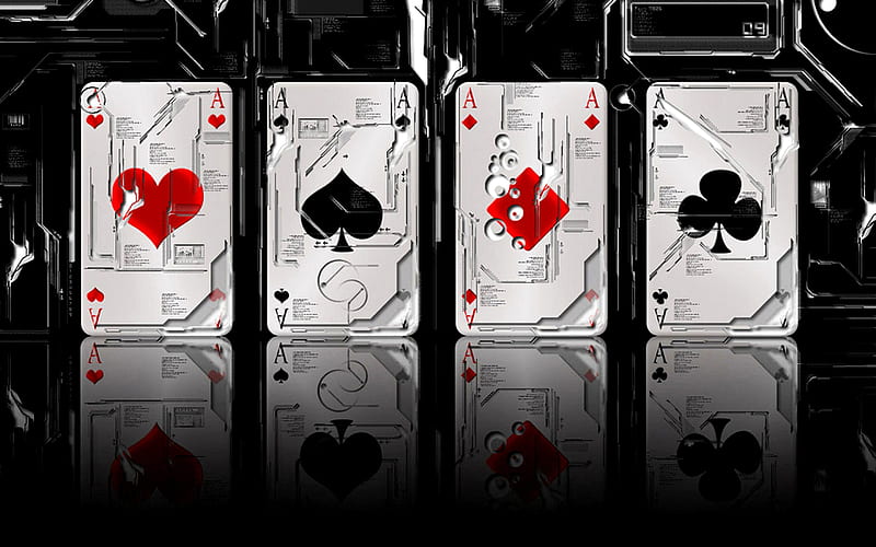 casino, 4 aces, playing cards, poker, 3D art, bokeh, casino concepts, 4 aces card trick, HD wallpaper