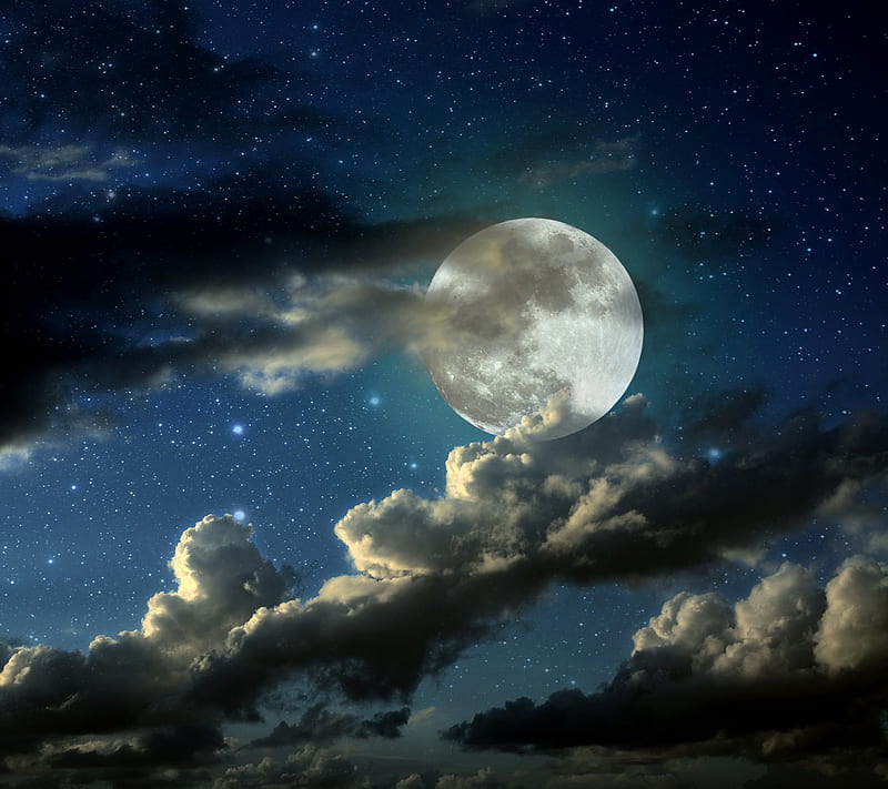 Download wallpaper 1350x2400 sky moon stars clouds night iphone  876s6 for parallax hd background