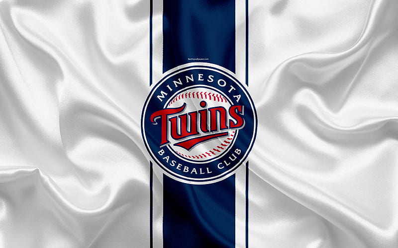 Minnesota Twins logo, silk texture, american baseball club, blue white flag, emblem, MLB, Minnesota, USA, Major League Baseball, HD wallpaper