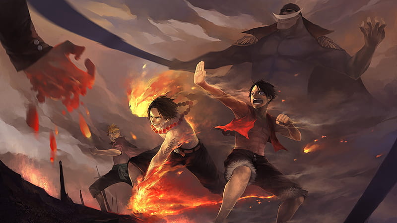 Luffy and Ace, anime, one piece, white beard, HD wallpaper