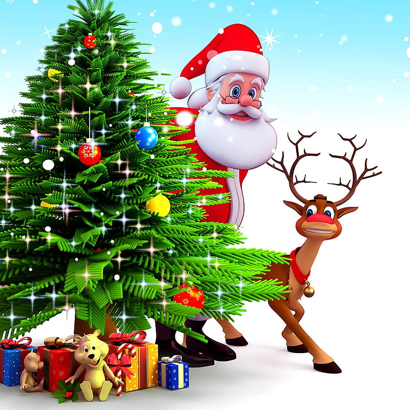 Santa and Rudolph, christmas, winter holidays, HD phone wallpaper | Peakpx