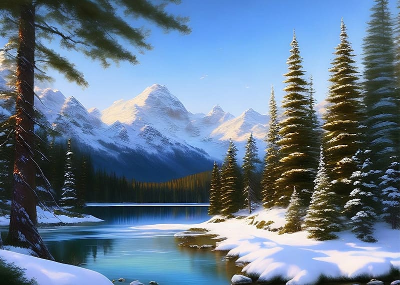 Winter view - Canada, sziklas hegyek, teli, erdo, havas, fak, ho, hegyek, tajkep, kanada, folyo, HD wallpaper