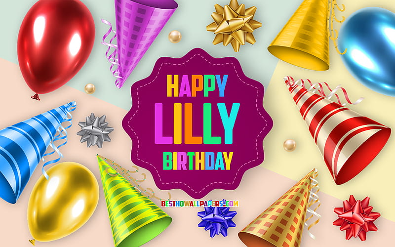 Happy Birtay Lilly Birtay Balloon Background, Lilly, creative art, Happy Lilly birtay, silk bows, Lilly Birtay, Birtay Party Background, HD wallpaper