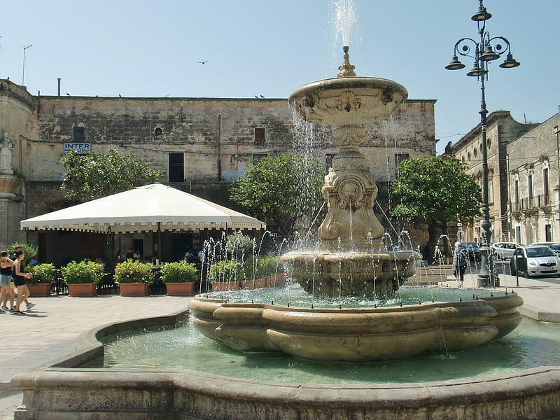 Italie, historical centre, fountain, Puglia, Francavilla Fontana, HD wallpaper