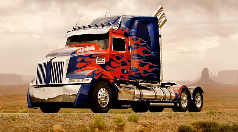 Optimus Prime, Movie, Truck, Rig, Flames, HD wallpaper