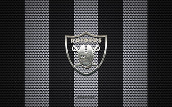 Oakland Raiders logo, American football club, metal emblem, black white metal mesh background, Oakland Raiders, NFL, Las Vegas, Nevada, USA, american football, HD wallpaper
