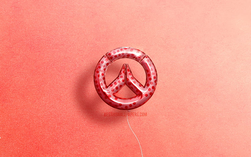 Overwatch 3D logo, artwork, pink realistic balloons, Overwatch logo, pink backgrounds, Overwatch, HD wallpaper
