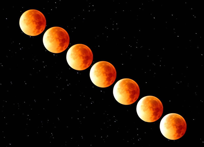 Lunar Eclipse Sequence, phases, stars, moon, night sky, eclipse, lunar, HD wallpaper