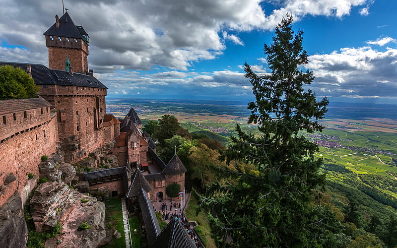 Haut-Koenigsbourg castle, french landmarks, Europe, Alsace, France, HD wallpaper
