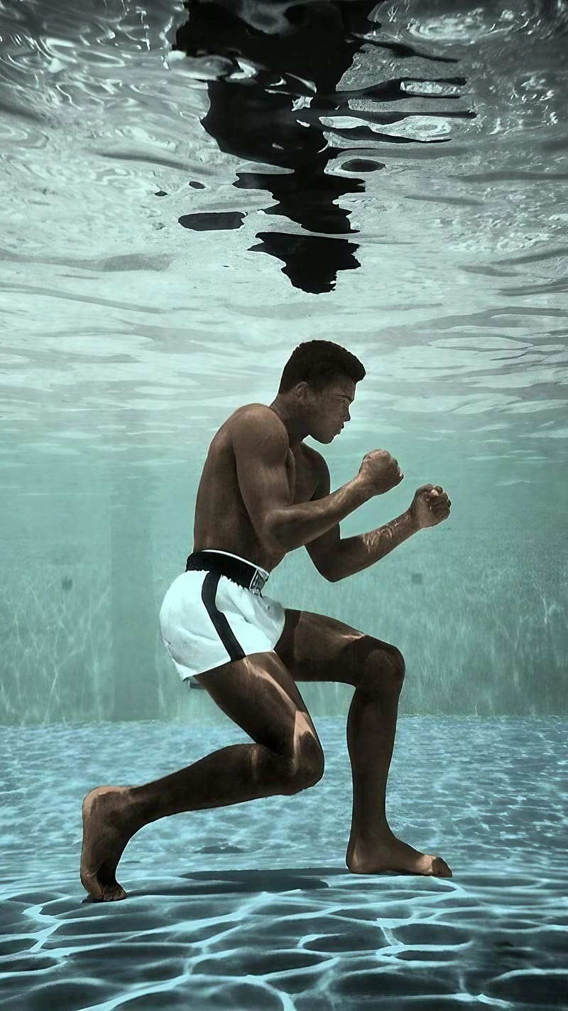 Muhammad Ali, Ali practicing under water, boxer, boxing, the one greates, american professional boxer, HD phone wallpaper