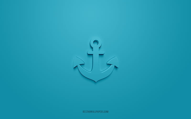 Anchor 3d icon, blue background, 3d symbols, Anchor, Sea icons, 3d icons, Anchor sign, Sea 3d icons, HD wallpaper