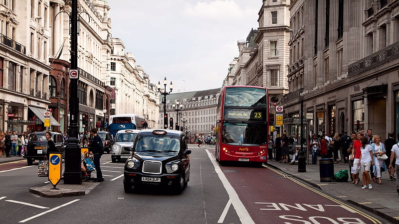 streets of london, building, taxi, london, street, bus, HD wallpaper