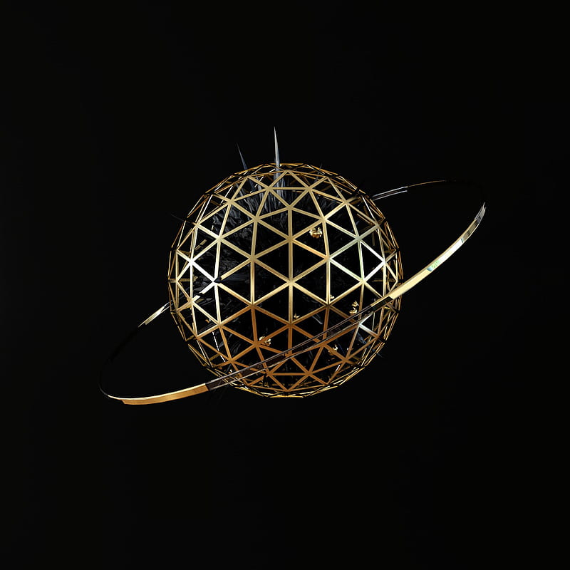 ball, sphere, ring, metallic, 3d, HD phone wallpaper