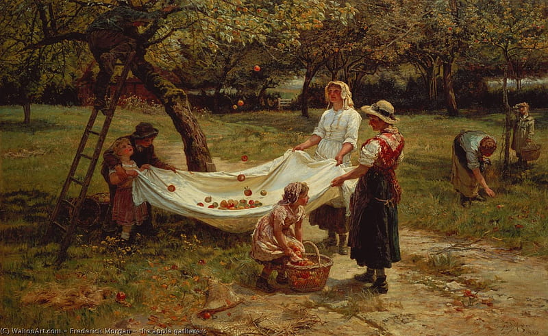 The apple gatherers, art, apple, gatherer, people, painting, pictura, frederick morgan, HD wallpaper