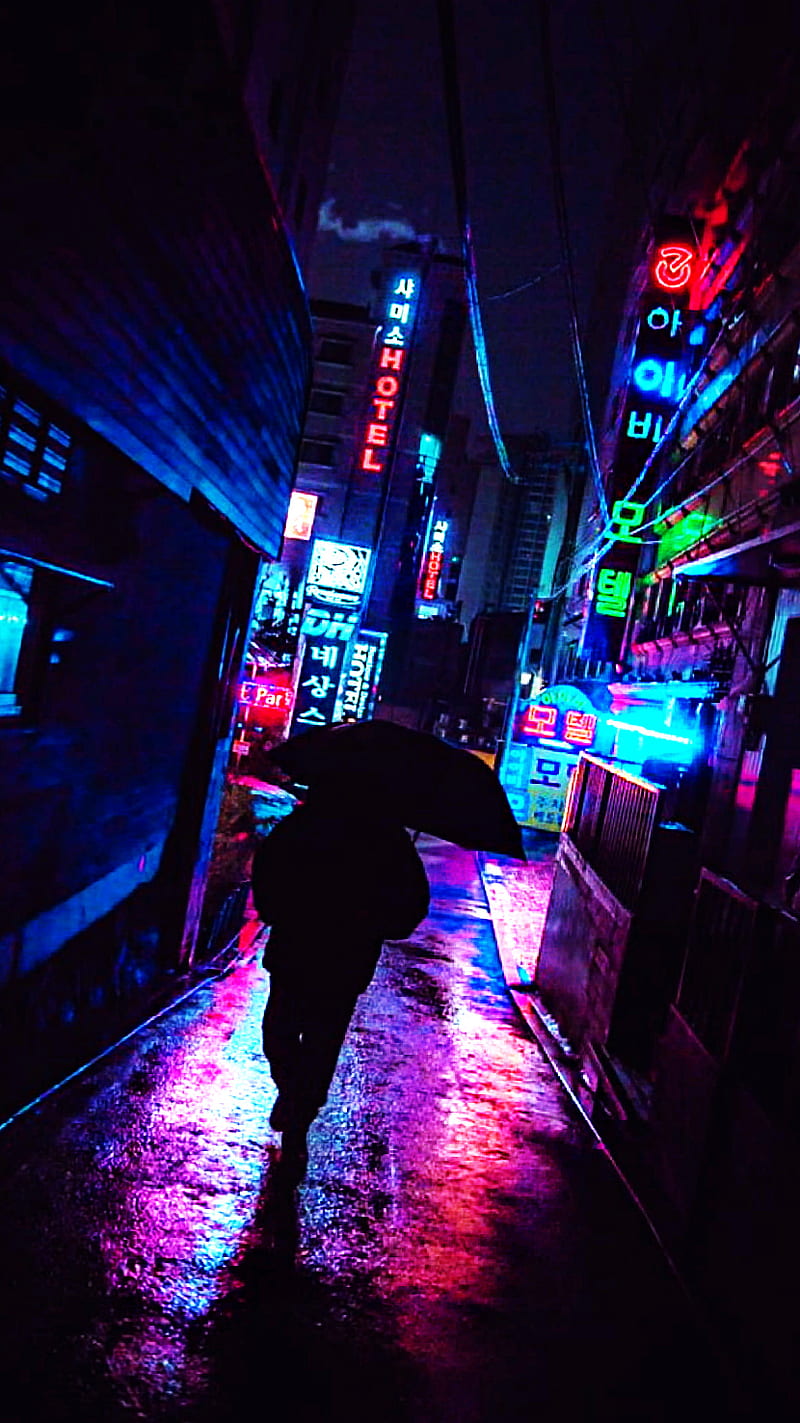 Neon Noir, city, colorful, iphone, night, rain, street, urban, HD phone wallpaper