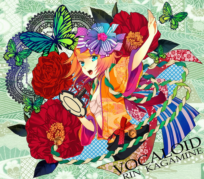 Vocaloid rin, vocaloid, pretty, bonito, cute, butterfly, green, rin