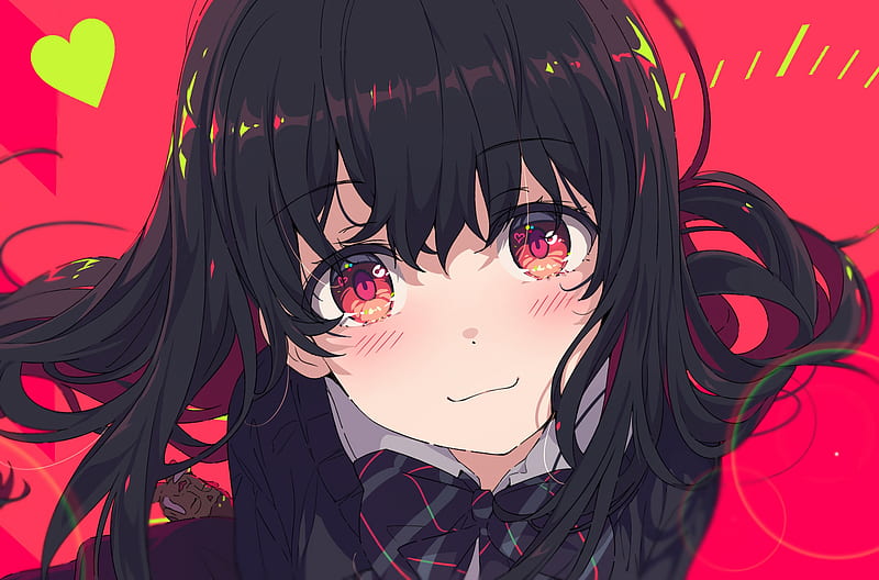 Cute anime girl, black hair, red eyes, blushes, Anime, HD wallpaper | Peakpx