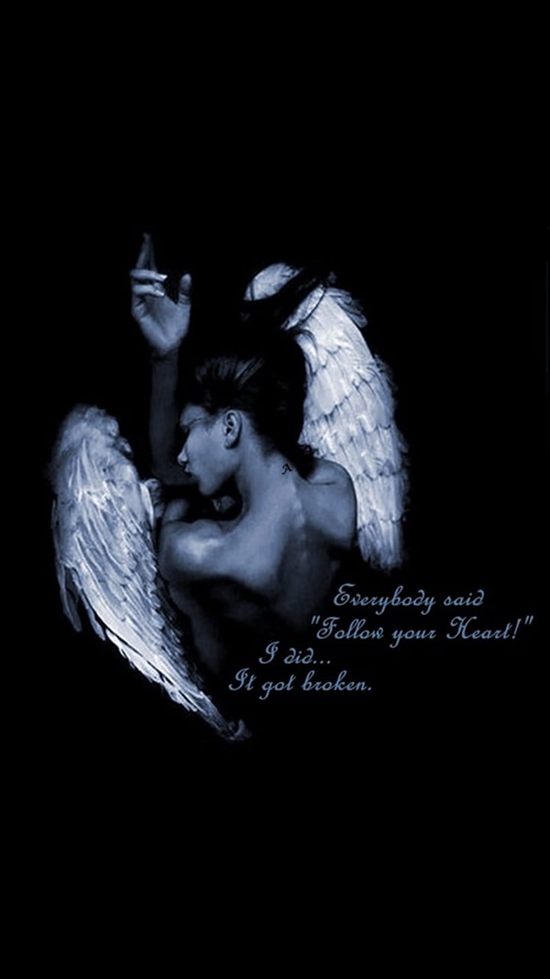 Follow your Heart, angel, saying, wings, woman, words, HD phone wallpaper