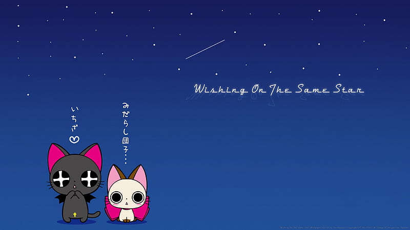 Wishing On The Same Star, quad, text neko, anime, cat, nyanpire, wishing, HD wallpaper