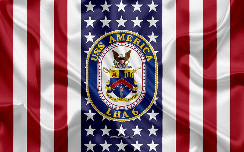 USS America Emblem, LHA-6, American Flag, US Navy, USA, USS America Badge, US warship, Emblem of the USS America, amphibious assault ship, United States Navy, HD wallpaper