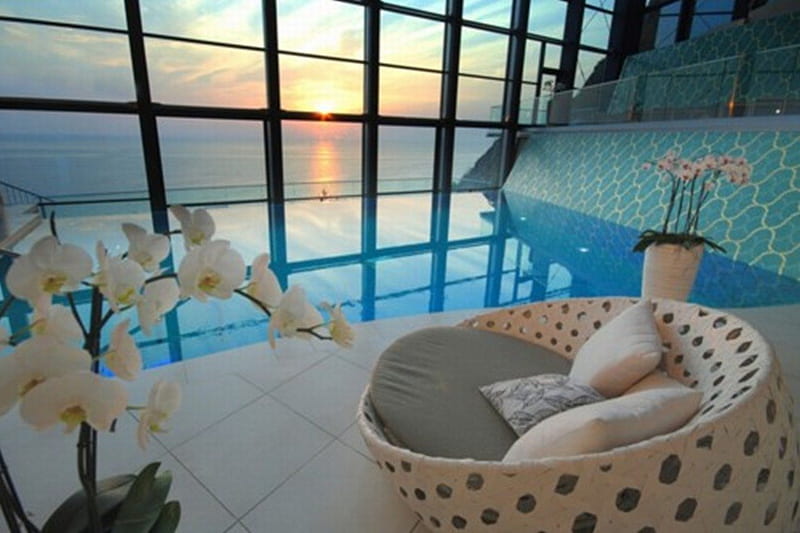 dream place, house, window, view, living room, beauty, sea, HD wallpaper